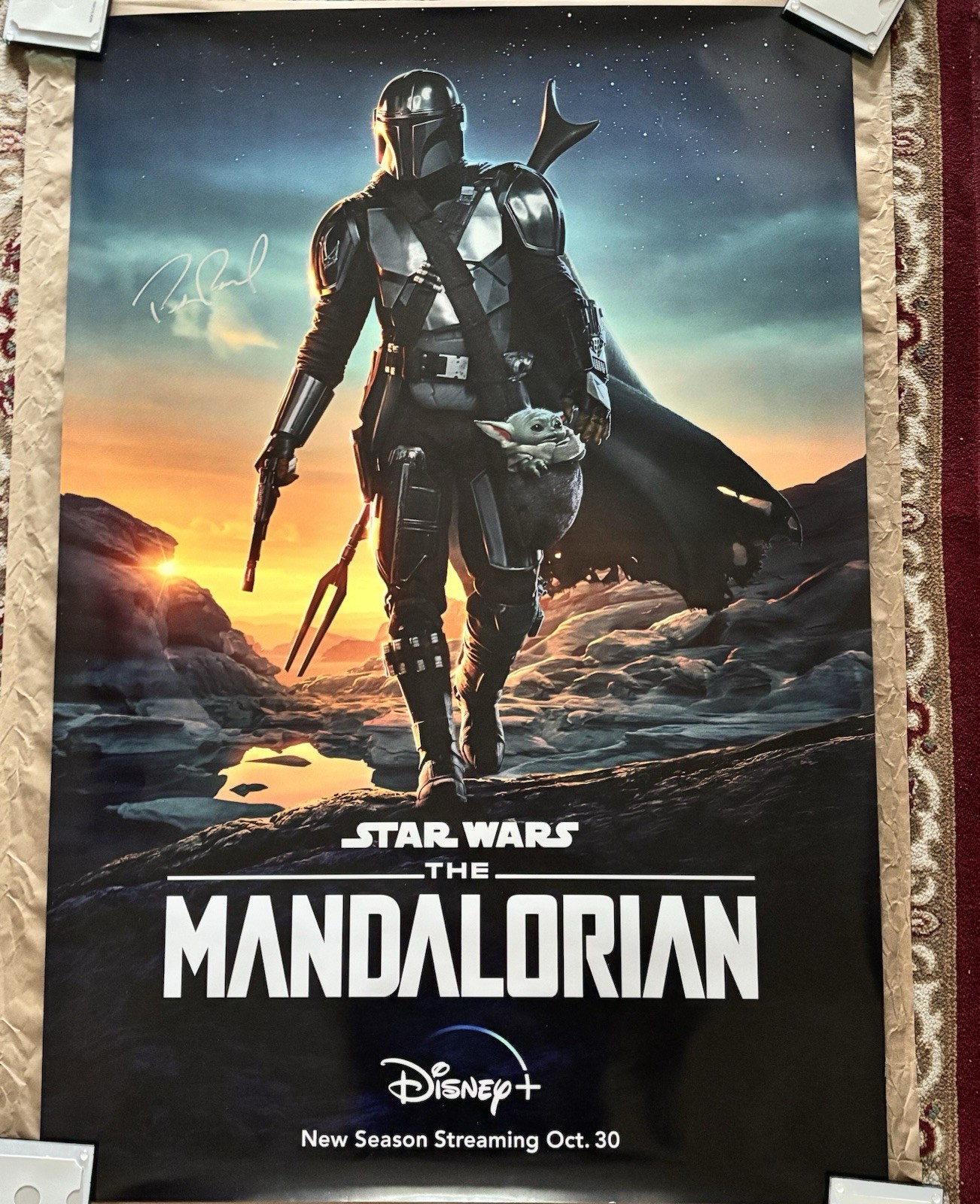 Autograph Pedro Pascal Signed The Mandalorian 27×40 DS Poster. Very Rare!