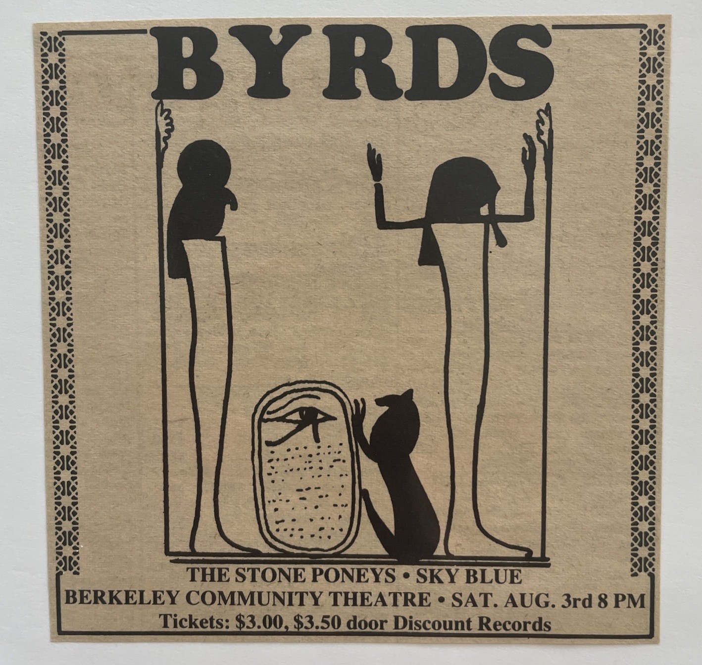 1967 THE BYRDS, The Stone Poneys, BERKELEY COMMUNITY THEATRE, Concert Ad