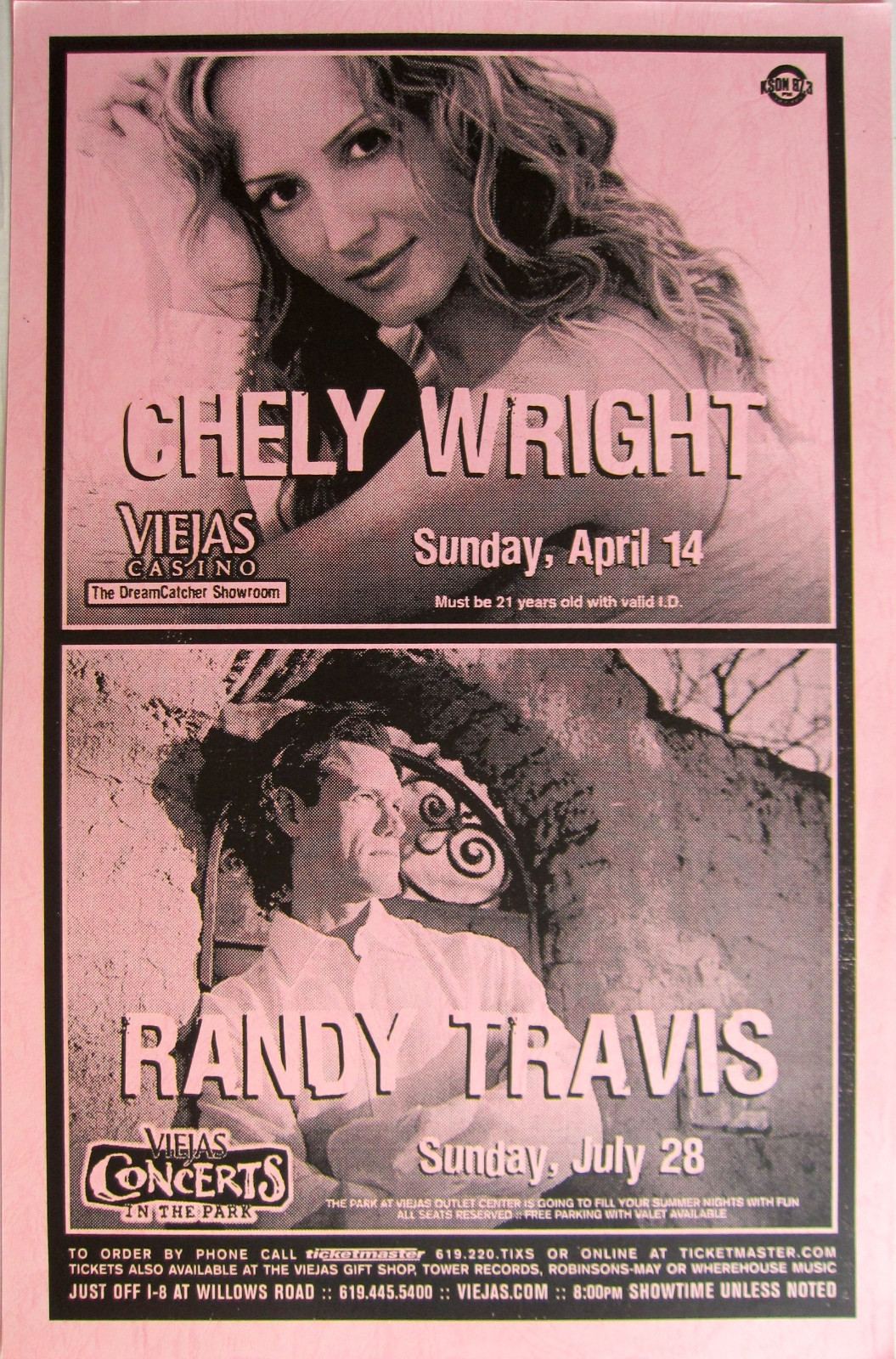 CHELY WRIGHT/RANDY TRAVIS 2002 SAN DIEGO CONCERT TOUR POSTER-Country, Folk Music