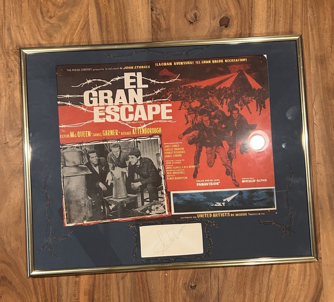 Steve McQueen The Great Escape Framed Lobby Card Signed Autograph Display