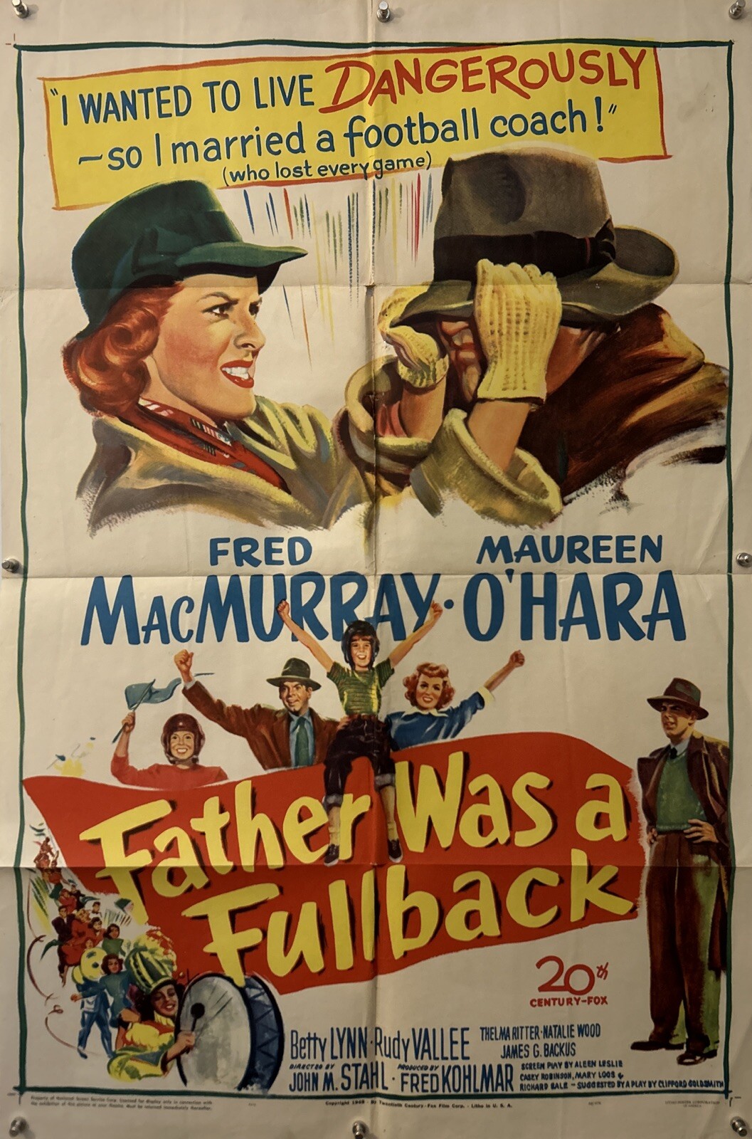 FATHER WAS A FULLBACK Original One Sheet Movie Poster – 1949 – MAUREEN O’HARA