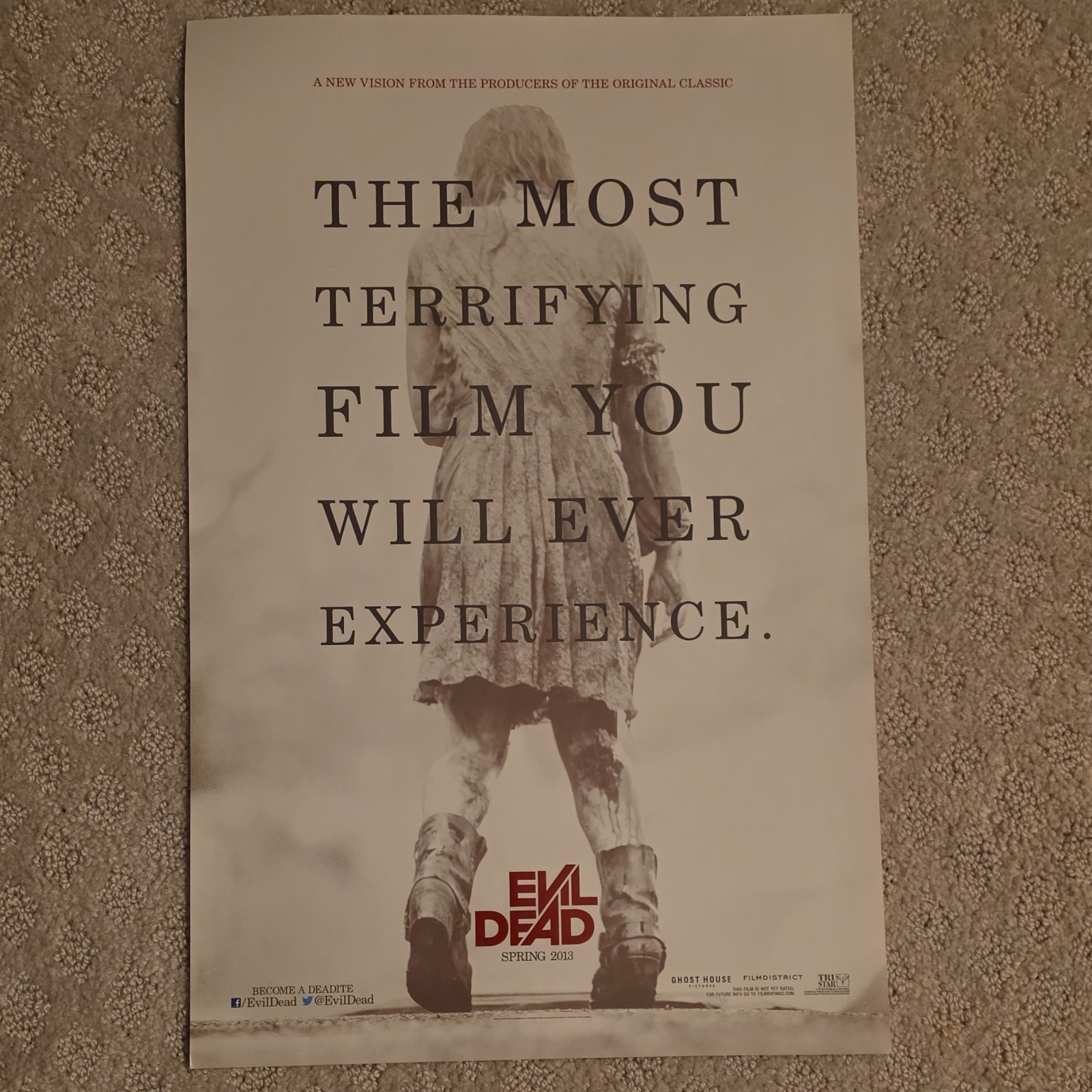 Evil Dead Original 11inx17 Movie Poster Spring 2013 Promotional Horror Poster