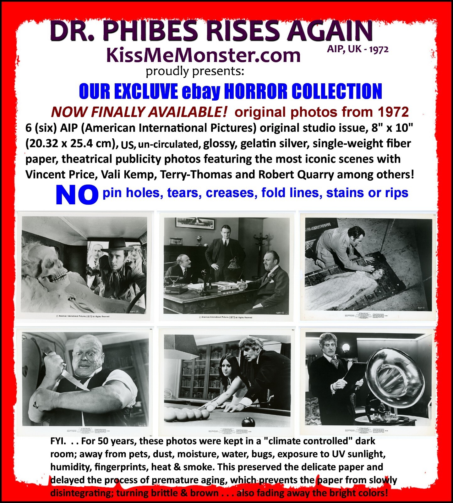 6 US Press Photos 1972 Vincent Price Comedy Horror Movie Dr Phibes Rises Again