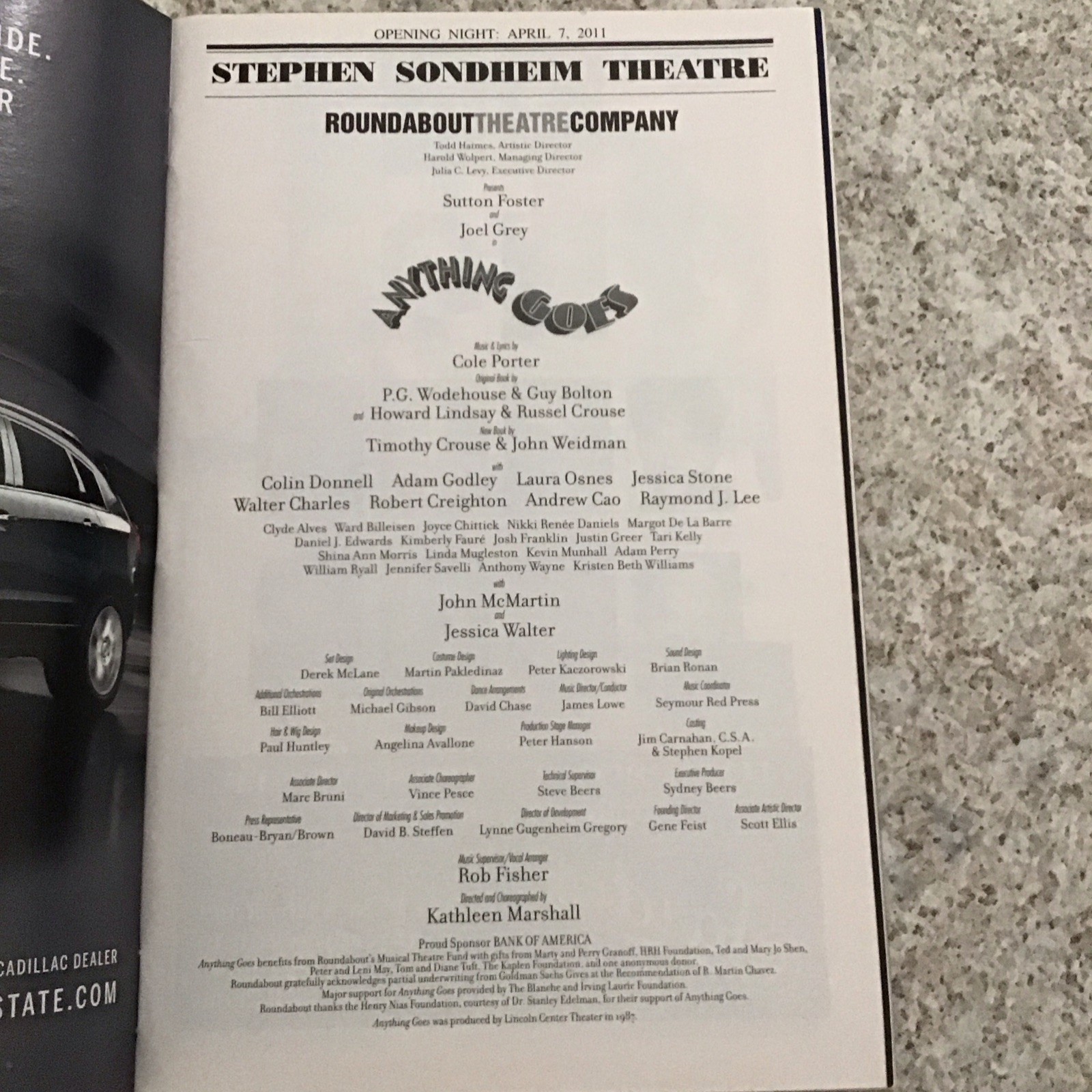 ANYTHING GOES Broadway Playbill SUTTON FOSTER 2011 Joel Grey