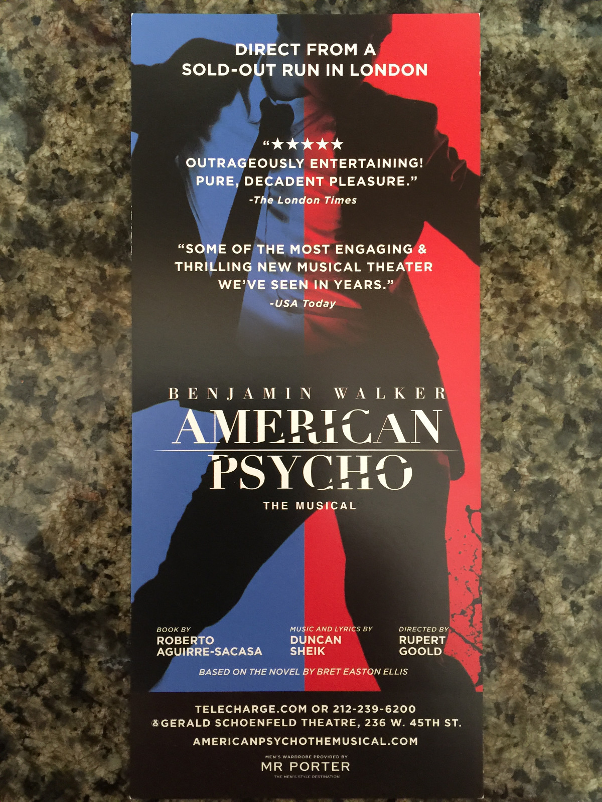 American Psycho musical ad/flyer Broadway NYC Benjamin Walker Duncan Sheik RARE