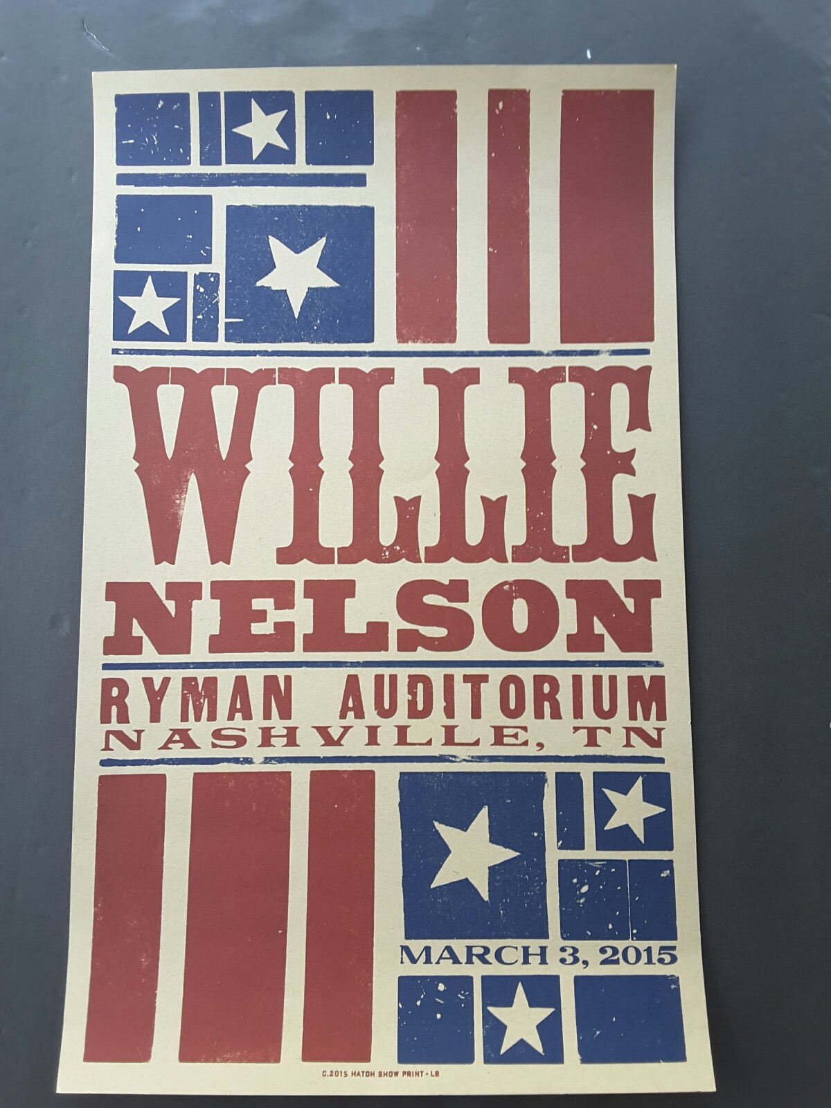 WILLIE NELSON Hatch Show Print Nashville RYMAN March 3, 2015 Concert Poster RED