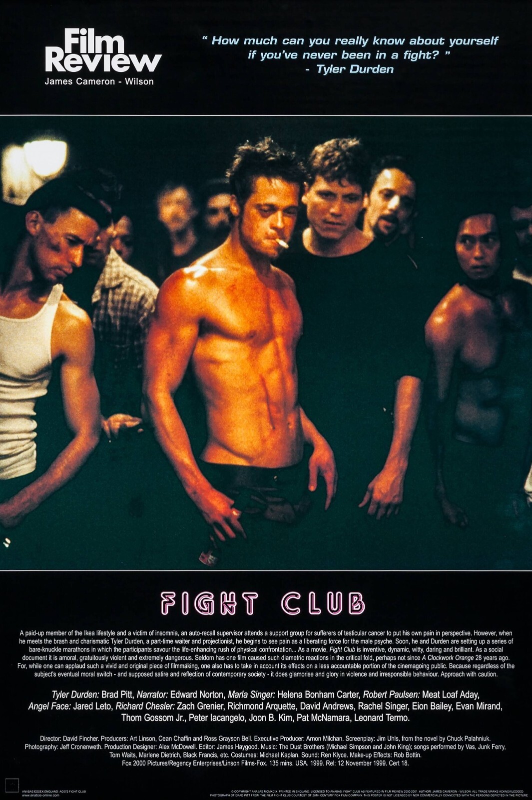 1999 Fight Club Movie Poster 11X17 Brad Pitt Edward Norton Tyler Durden 🧼🍿