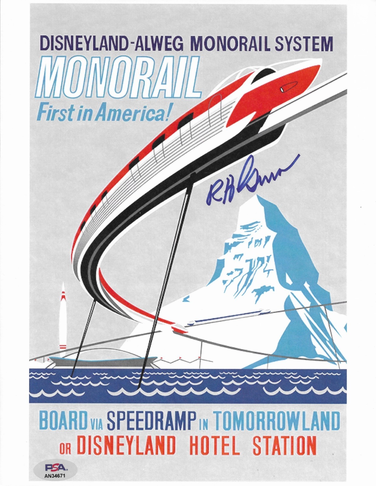 Disney Bob Gurr Signed 8×11 Poster Autographed PSA/DNA Monorail 71