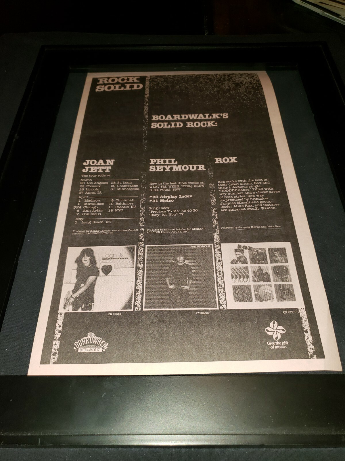 Joan Jett/Rox/Phil Seymour Rare Original Radio Promo Poster Ad Framed