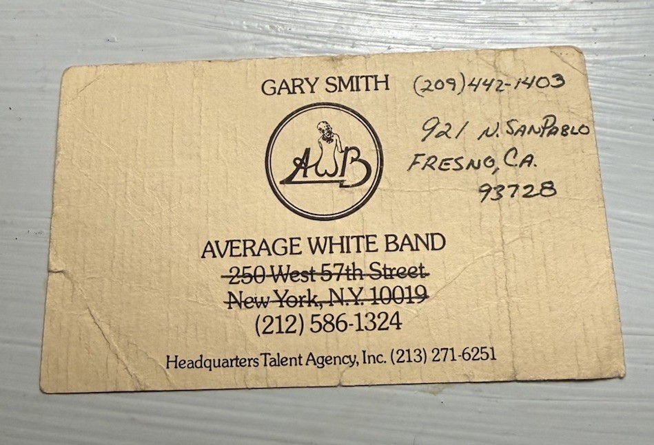 AVERAGE WHITE BAND MANAGER AND POLLSTAR CO-FOUNDER GARY SMITH BUSINESS CARD