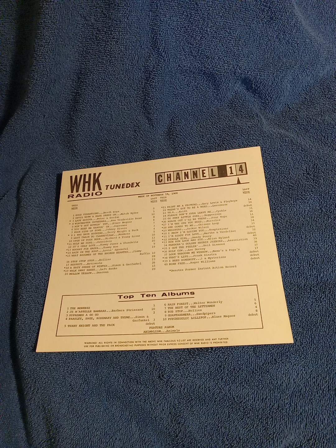 WHK Tunedex 1966 The Beach Boys#1 Mint Condition Records Survey Cleveland Ohio