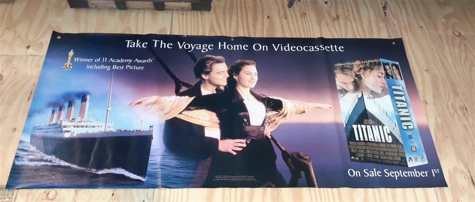 Titanic VHS Video Store Promo Vinyl Banner HUGE 74″ x 34″ DiCaprio Winslet 1997