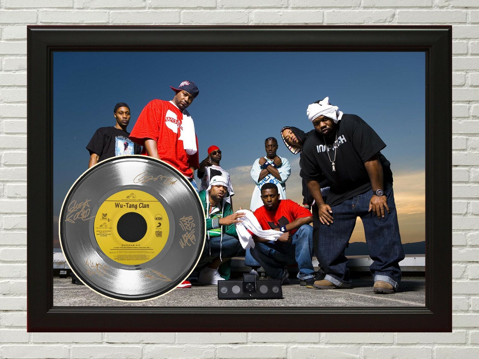 Wutang Clan Cream Poster Art Wood Framed 45 Platinum Record Display