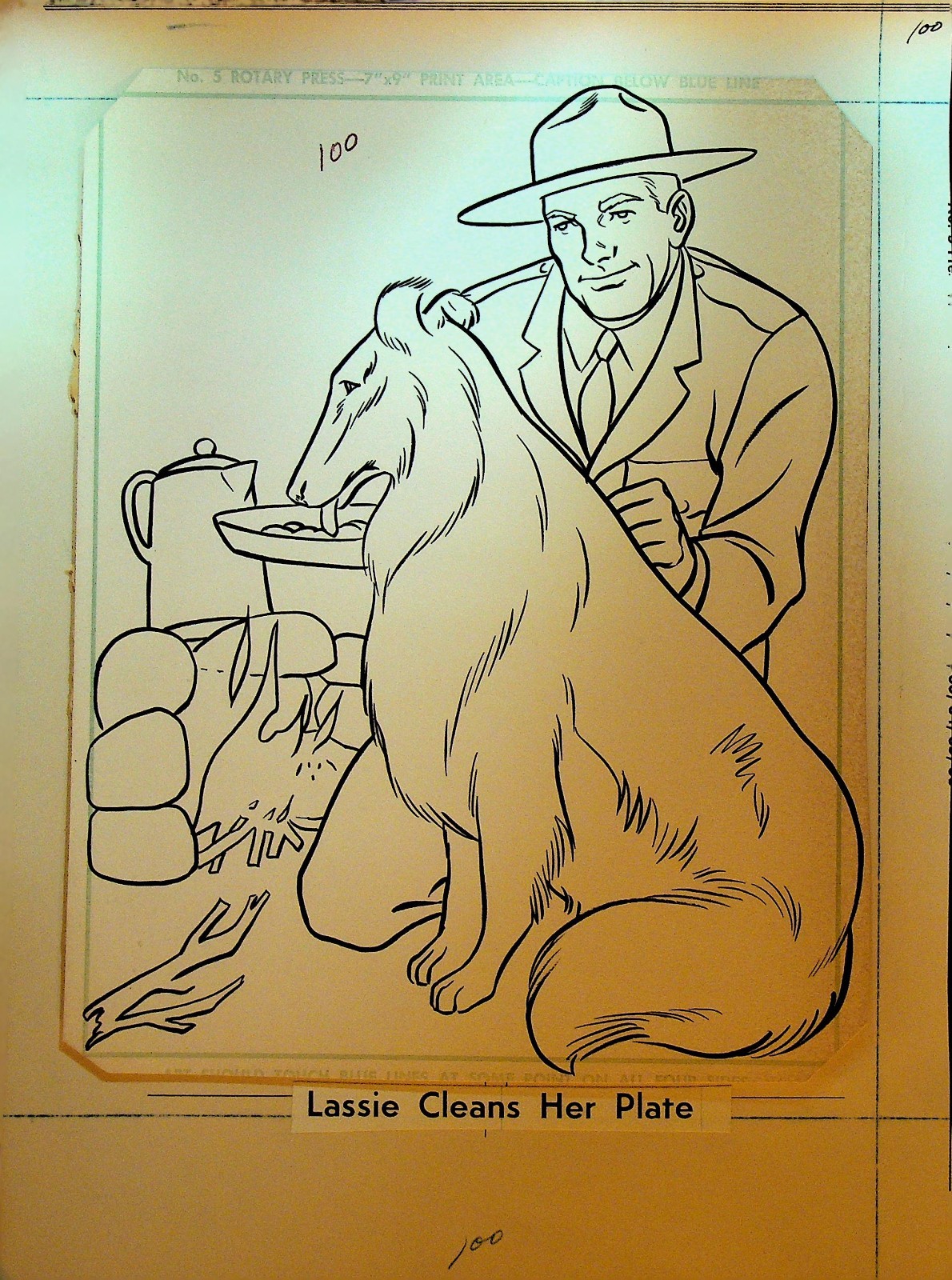 Lassie Coloring Book Original Art Jason Studios p 100 Cleans Her Plate