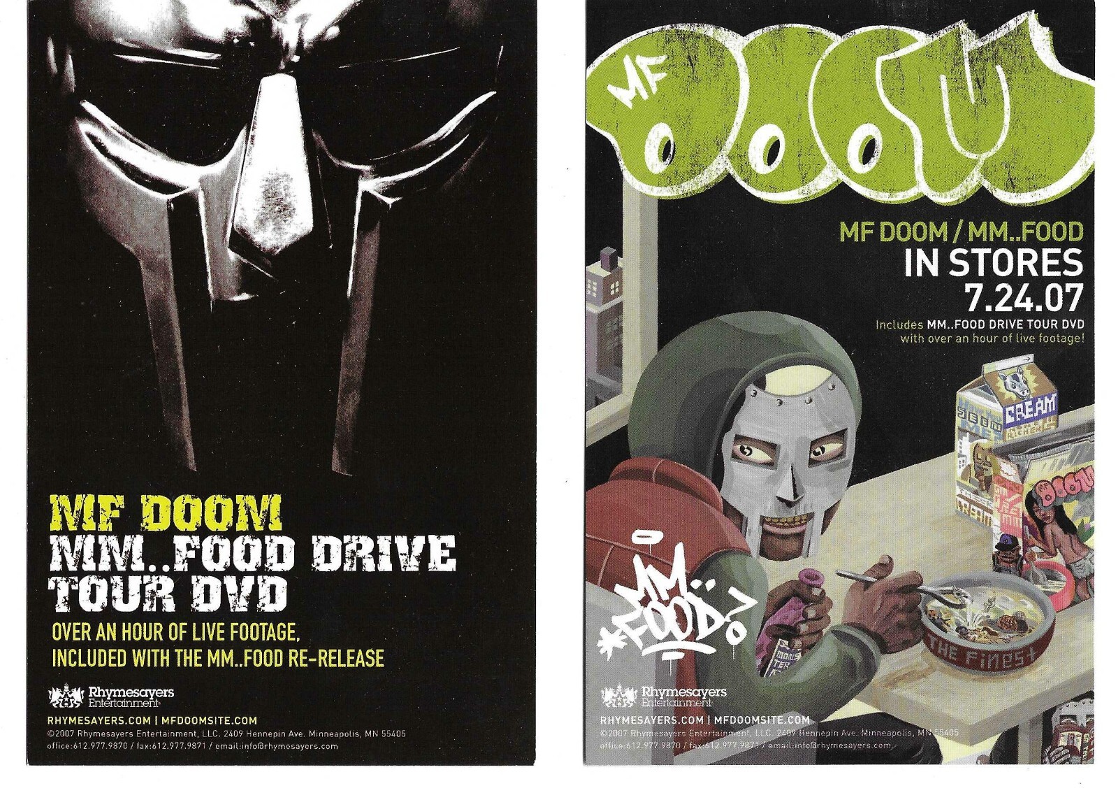 MF DOOM Rare 2007 Cardstock PROMO POSTCARD 4×6 for food CD MINT Never Display