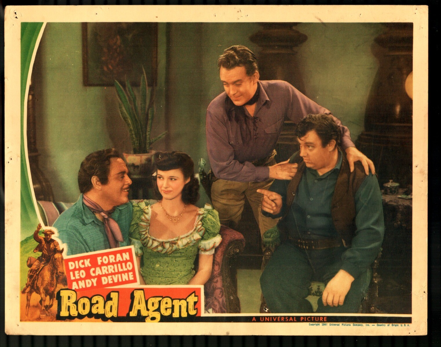 Lobby Card: Road Agent 11″x14″ Lobby Card Dick Foran Leo Carrillo Andy Devine…