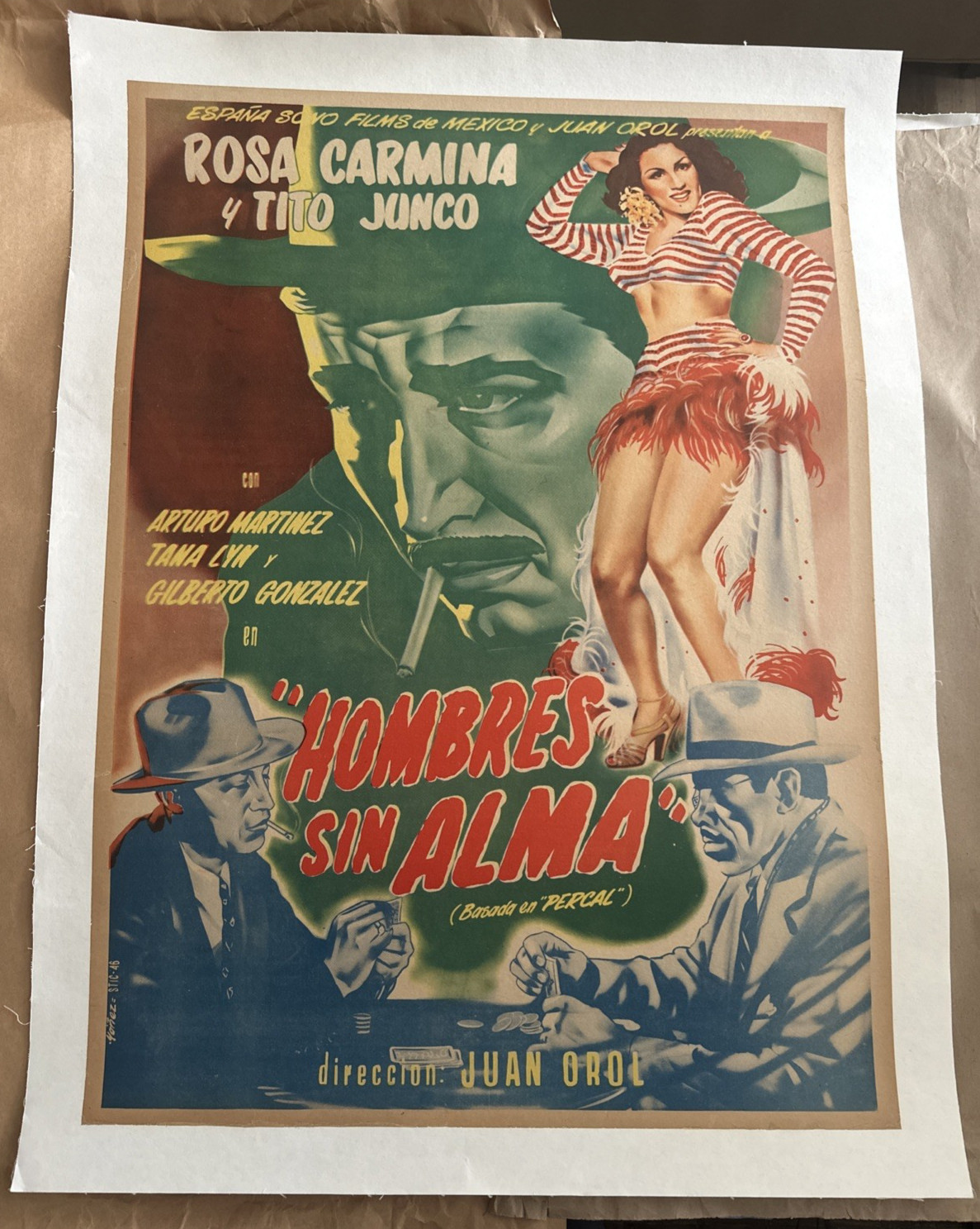 Original Vintage Mexican Movie poster “Hombres Sin Alma” 1951, on linen