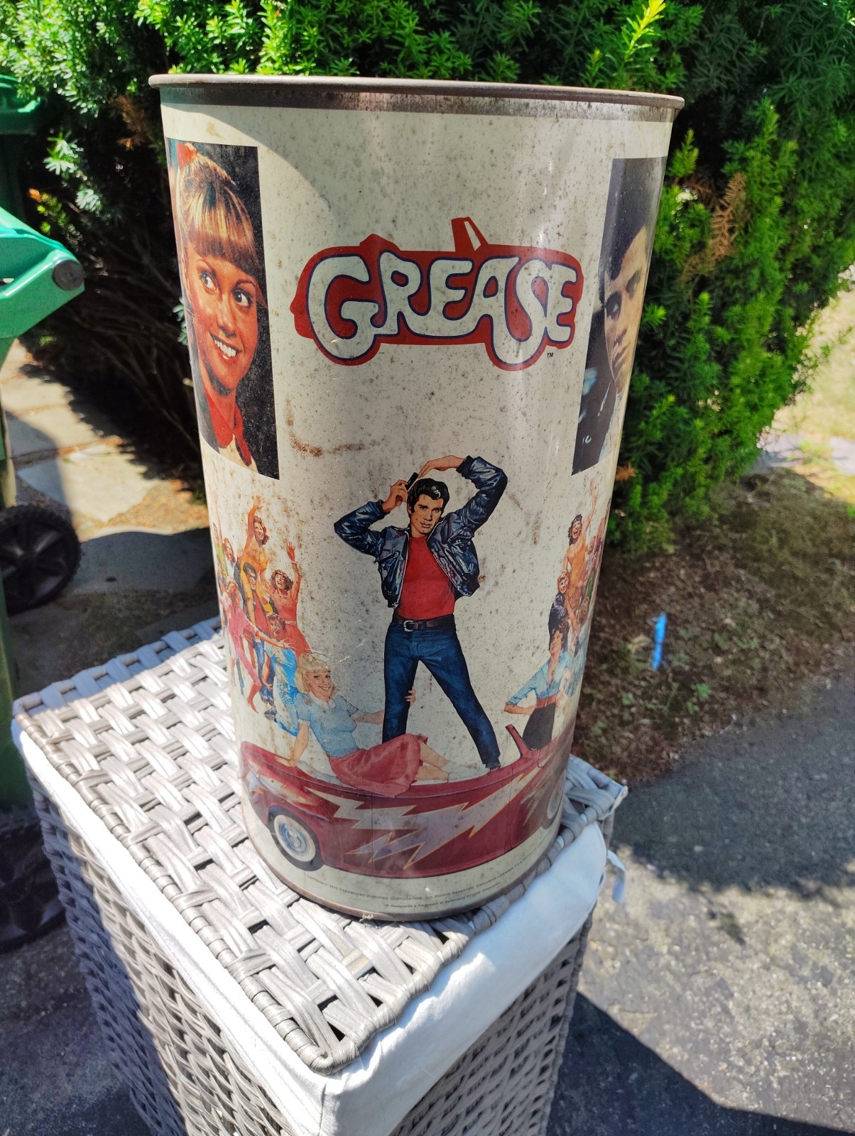 Vintage Grease The Movie Garbage Trash Can John Travolta Olivia Newton John RARE