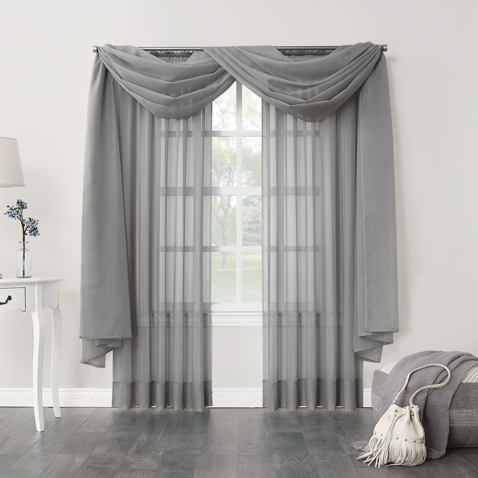 No. 918 53566 Emily Sheer Voile Rod Pocket Curtain Panel, 59″ x 84″, Charcoal