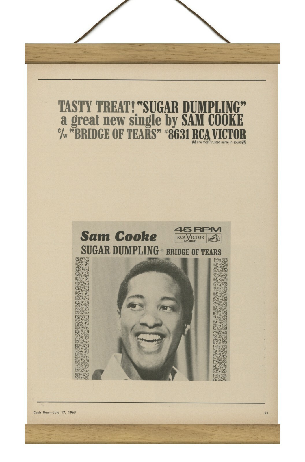 Rare Sam Cooke/Northern soul Original Promo Ad, Mounted w/Magnetic Frame!