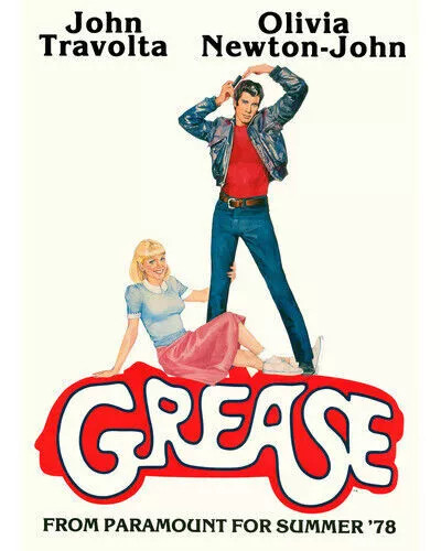Grease Classic Movie Poster John Travolta Oolivia Newton John 1978 White Blackg