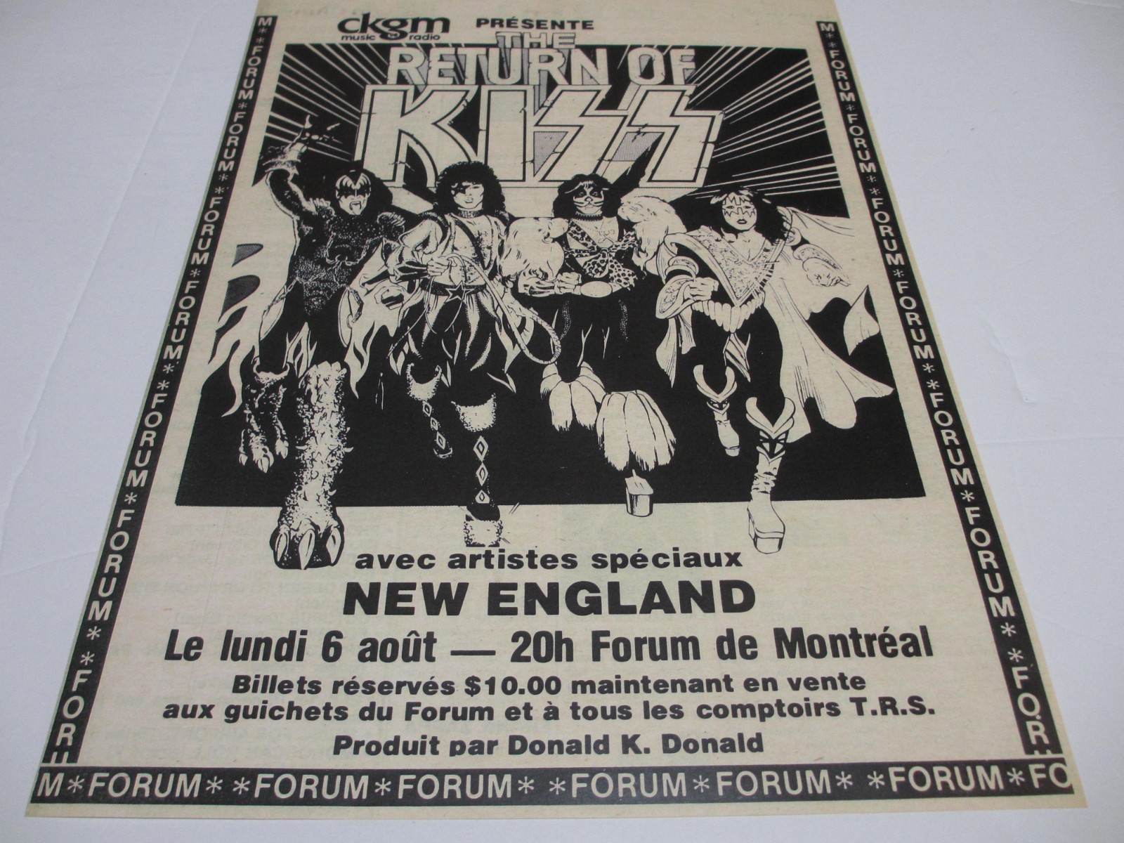 KISS reprint print ad very rare 10×14 inches live Montreal Forum August 6 1979