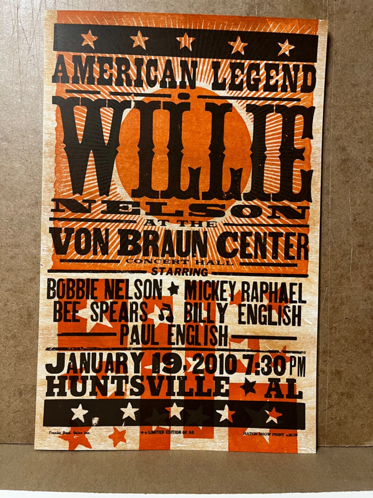 WILLIE NELSON Huntsville Alabama 2010 Ltd Ed HATCH SHOW PRiNt PoSTeR