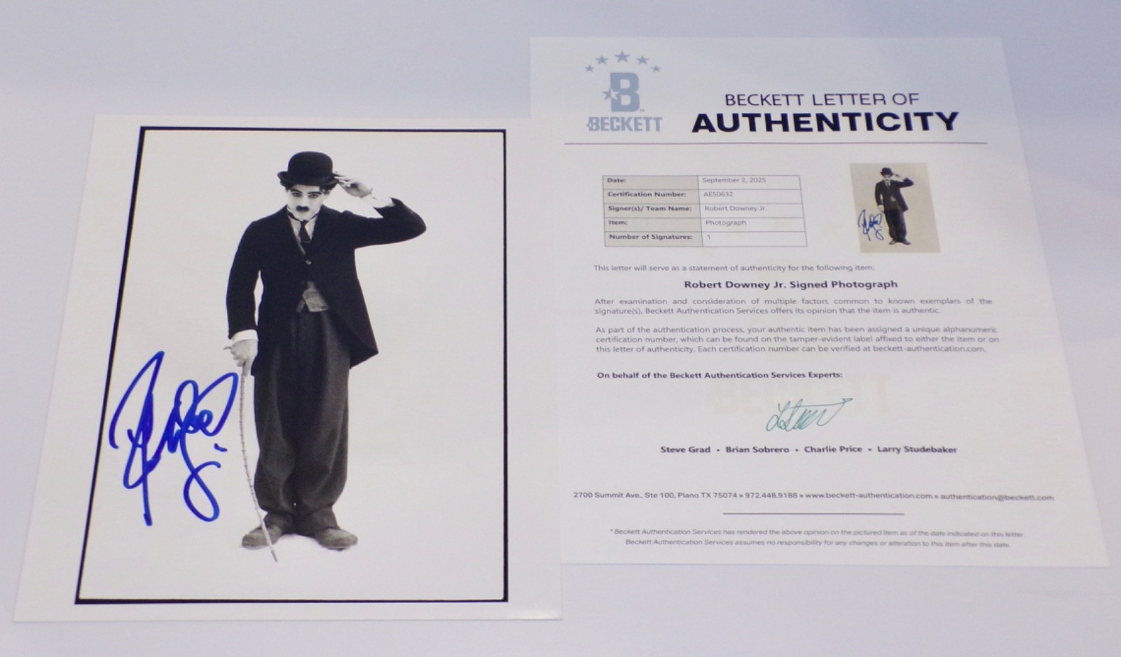 Vintage ROBERT DOWNEY JR. Charlie Chaplin SIGNED 8×10 Photo BECKETT Letter COA