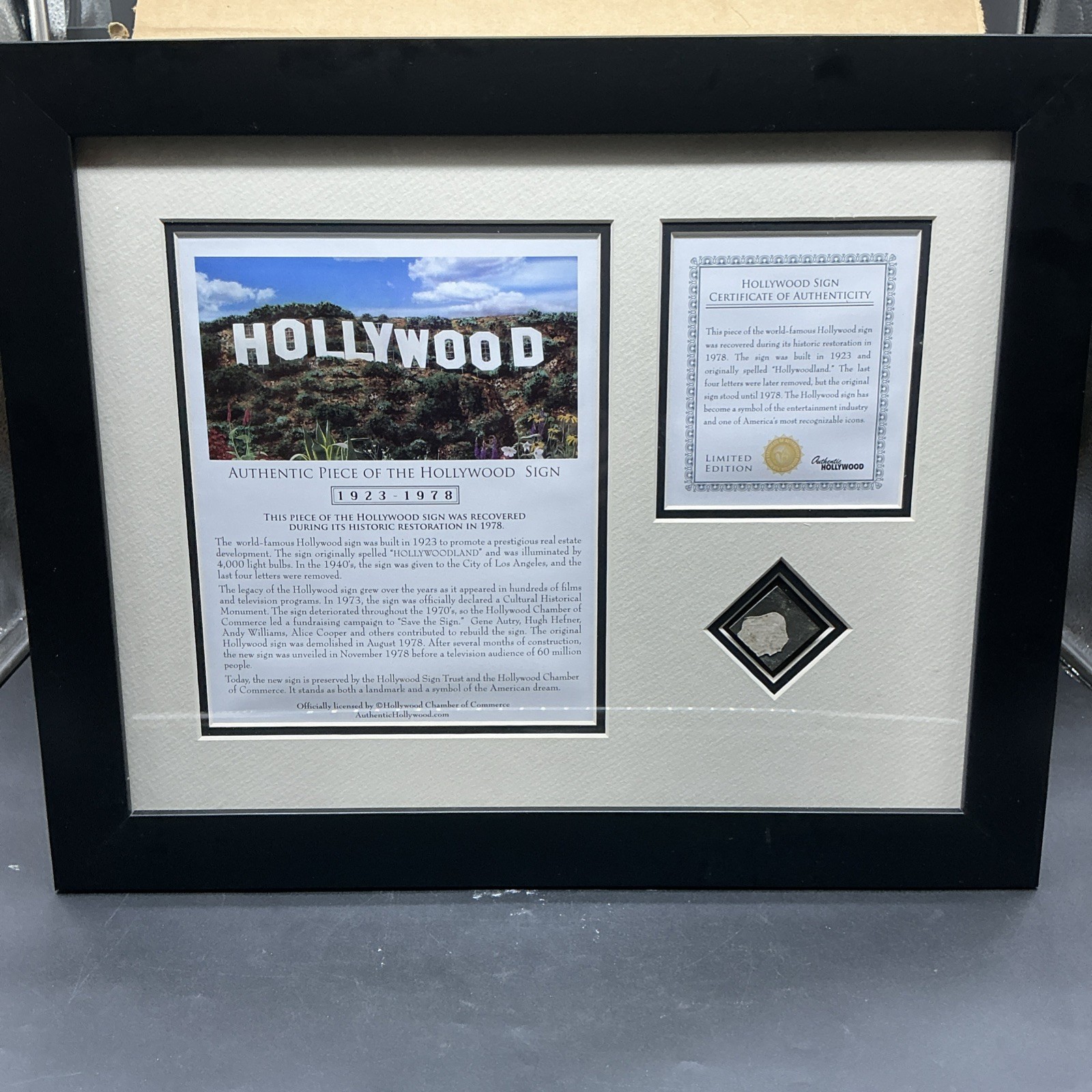 Authentic Piece Of The Hollywood Sign 1923-1978 Piece Matted Framed COA RARE
