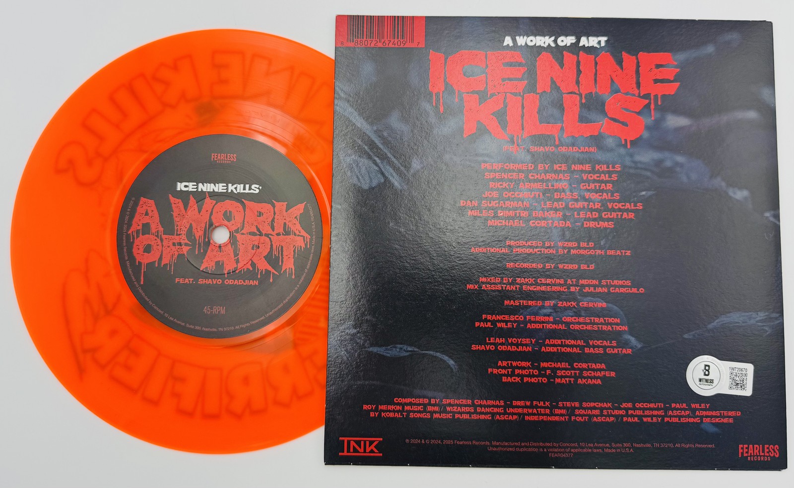 Spencer Charnas signed Ice Nine Kills A Work of Art 7″ Vinyl Terrifier BAS 670
