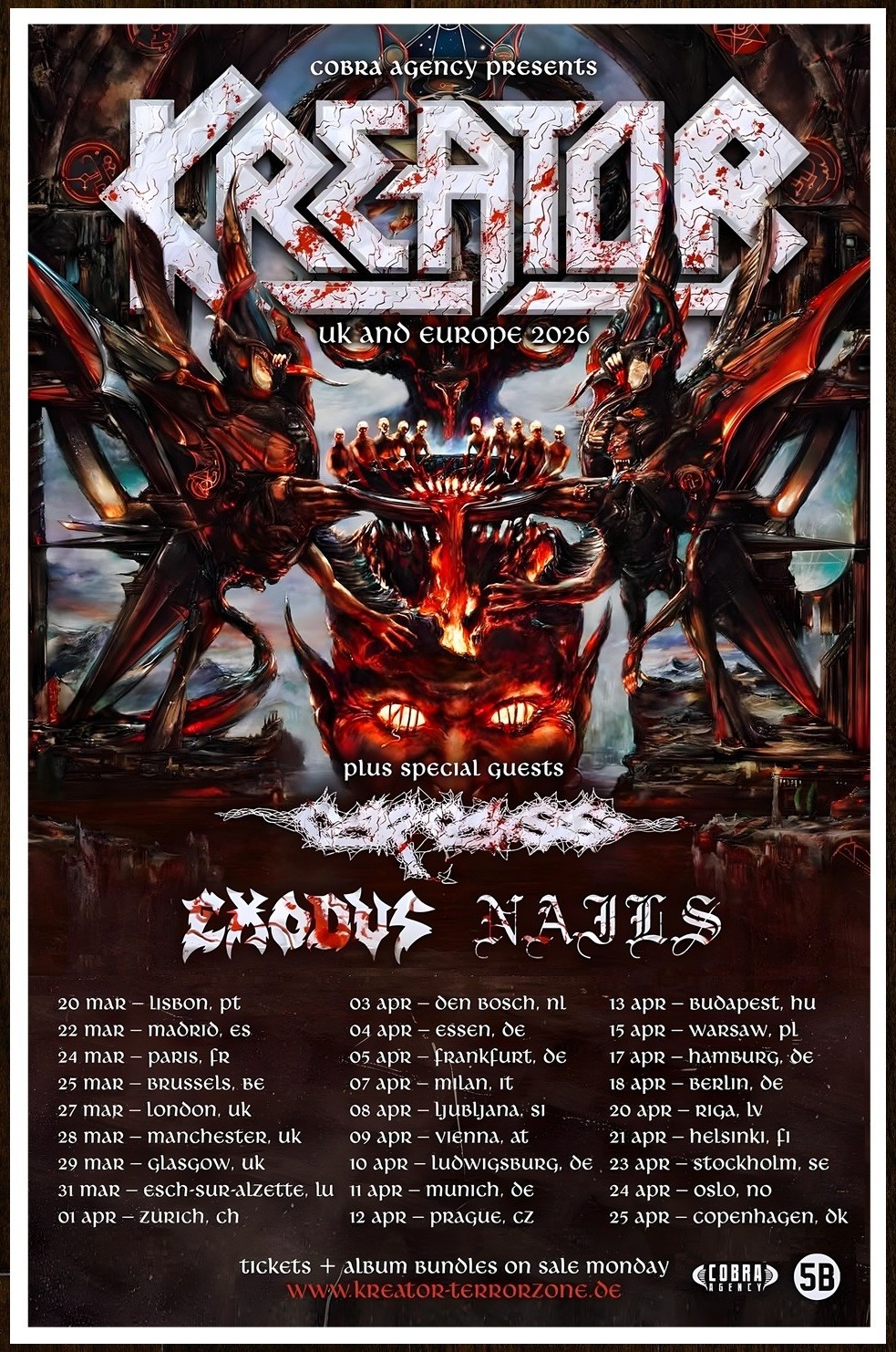 KREATOR CARCASS EXODUS NAILS Tour 2025 Ltd Ed RARE Poster! Thrash Death Metal