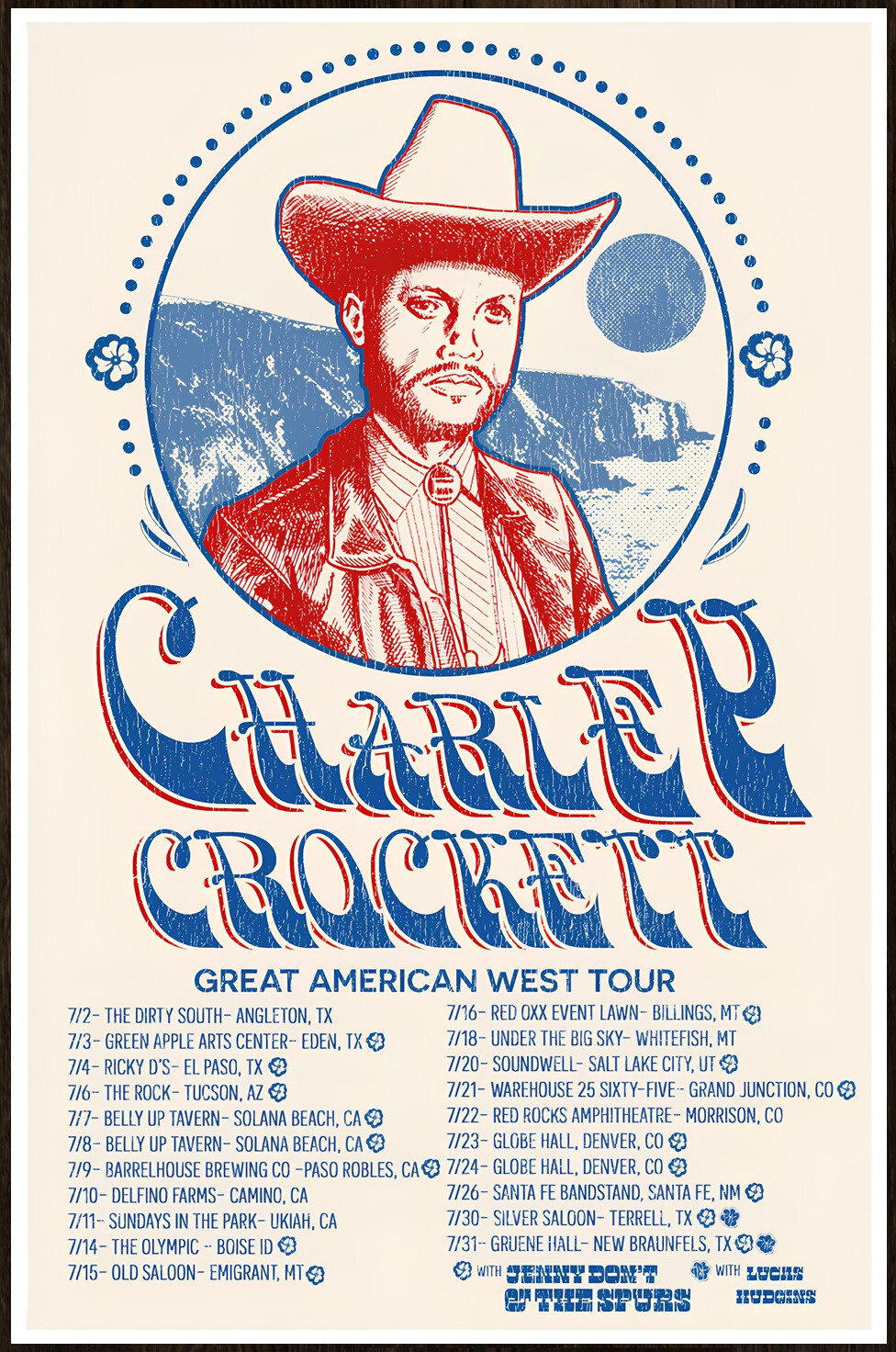 CHARLEY CROCKETT Great American West Tour 2022 Ltd Ed RARE Poster! Country Blues