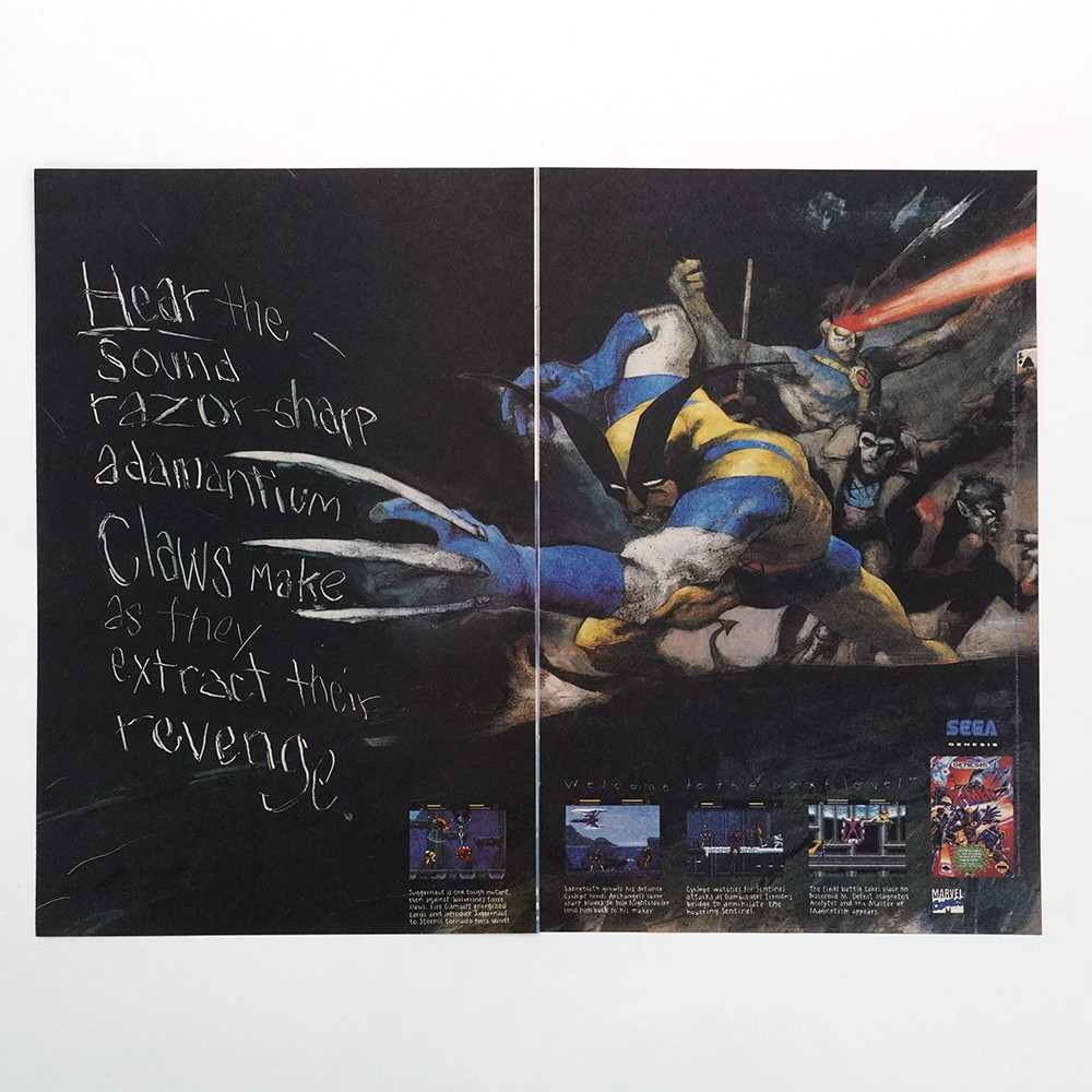 X-Men Sega Genensis 2 Page Print Advertisement Wolverine Cyclops Marvel Gambit
