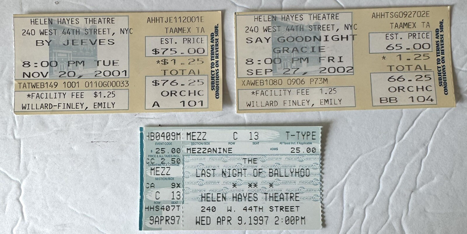 Broadway Show Ticket Stubs Helen Hayes Theatre 44th St NY Set Of 9 Various Shows