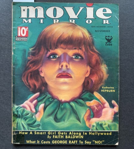 Katharine Hepburn Cover art Nov 1934 Movie Mirror Vintage Magazine Bette Davis