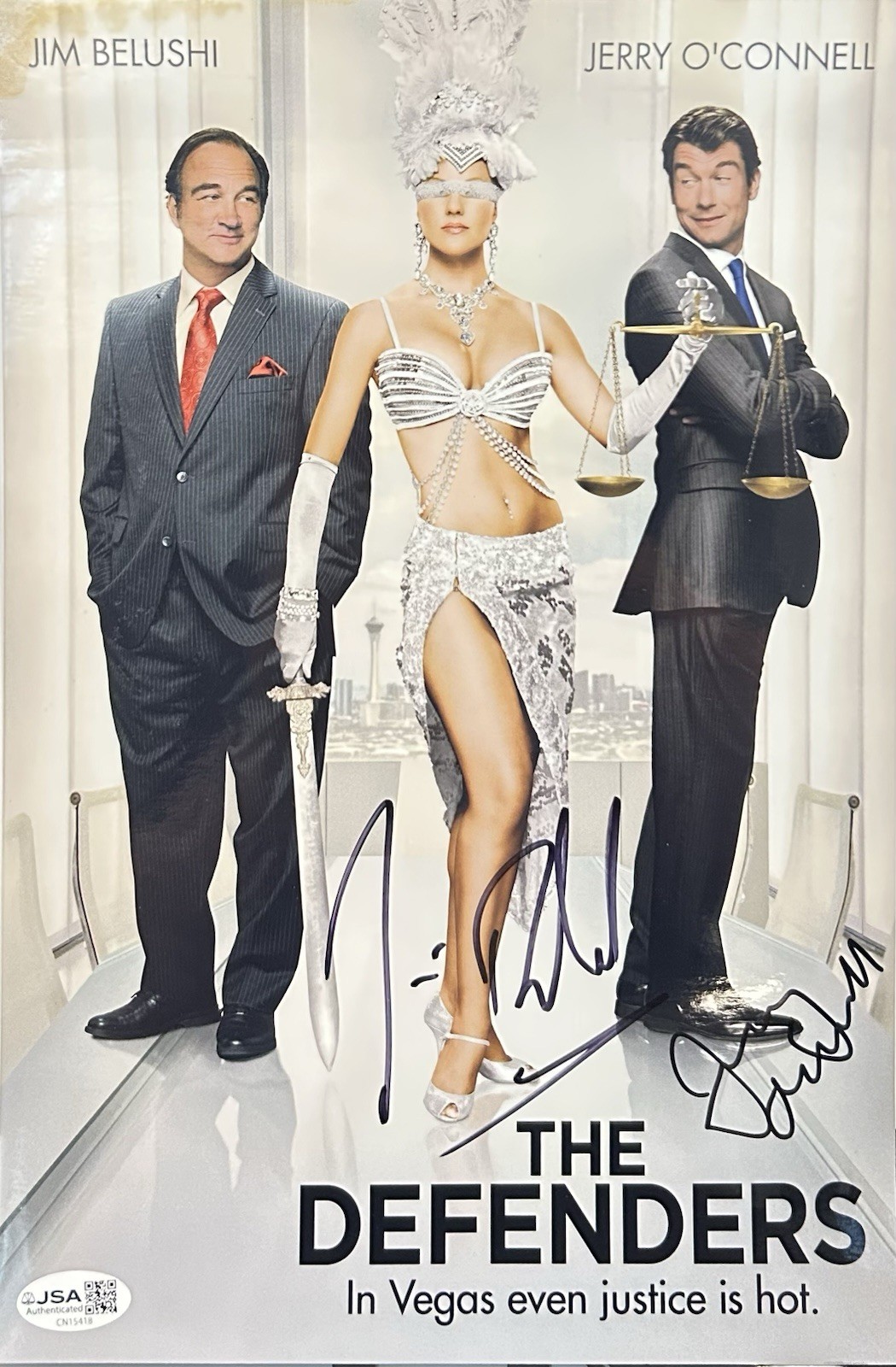 JIM BELUSHI and JERRY O’CONNELL signed 8×12 THE DEFENDERS Mini Poster JSA COA