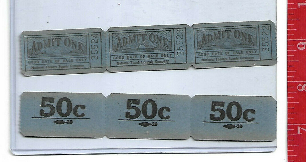 Vintage lot Admit one National Theatre Supply Company 50c Tickets good date sold