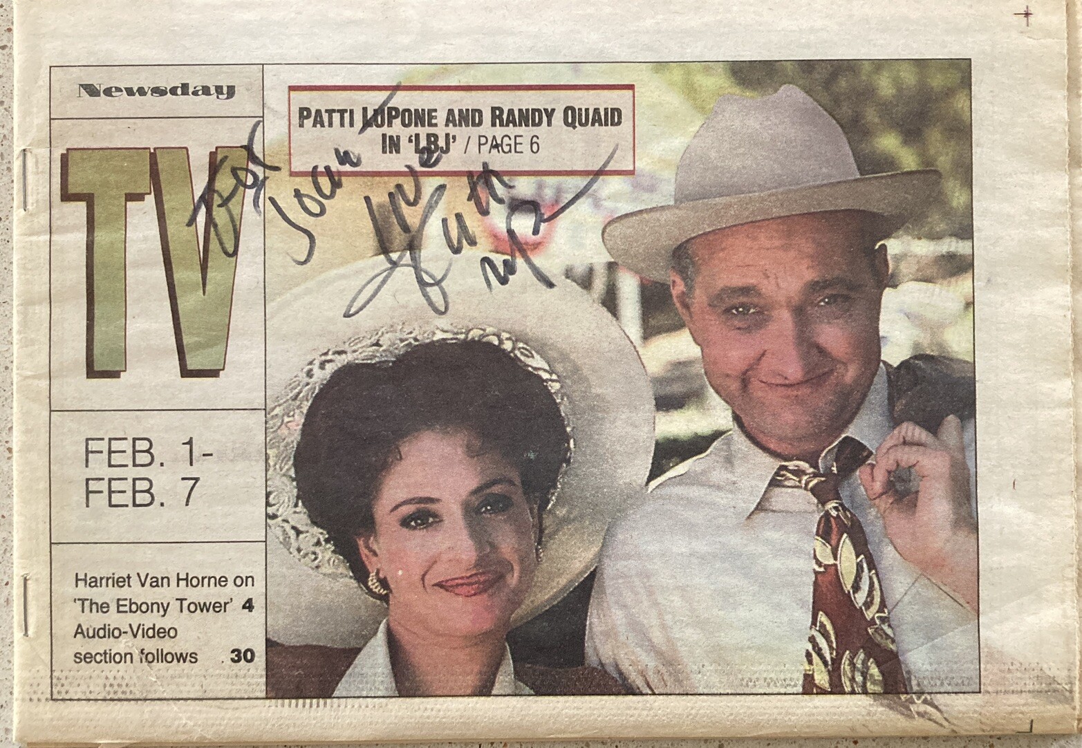 Patti LuPone Signed / Inscribed Newsday Local TV Guide February 1 1987 LI NY Edt