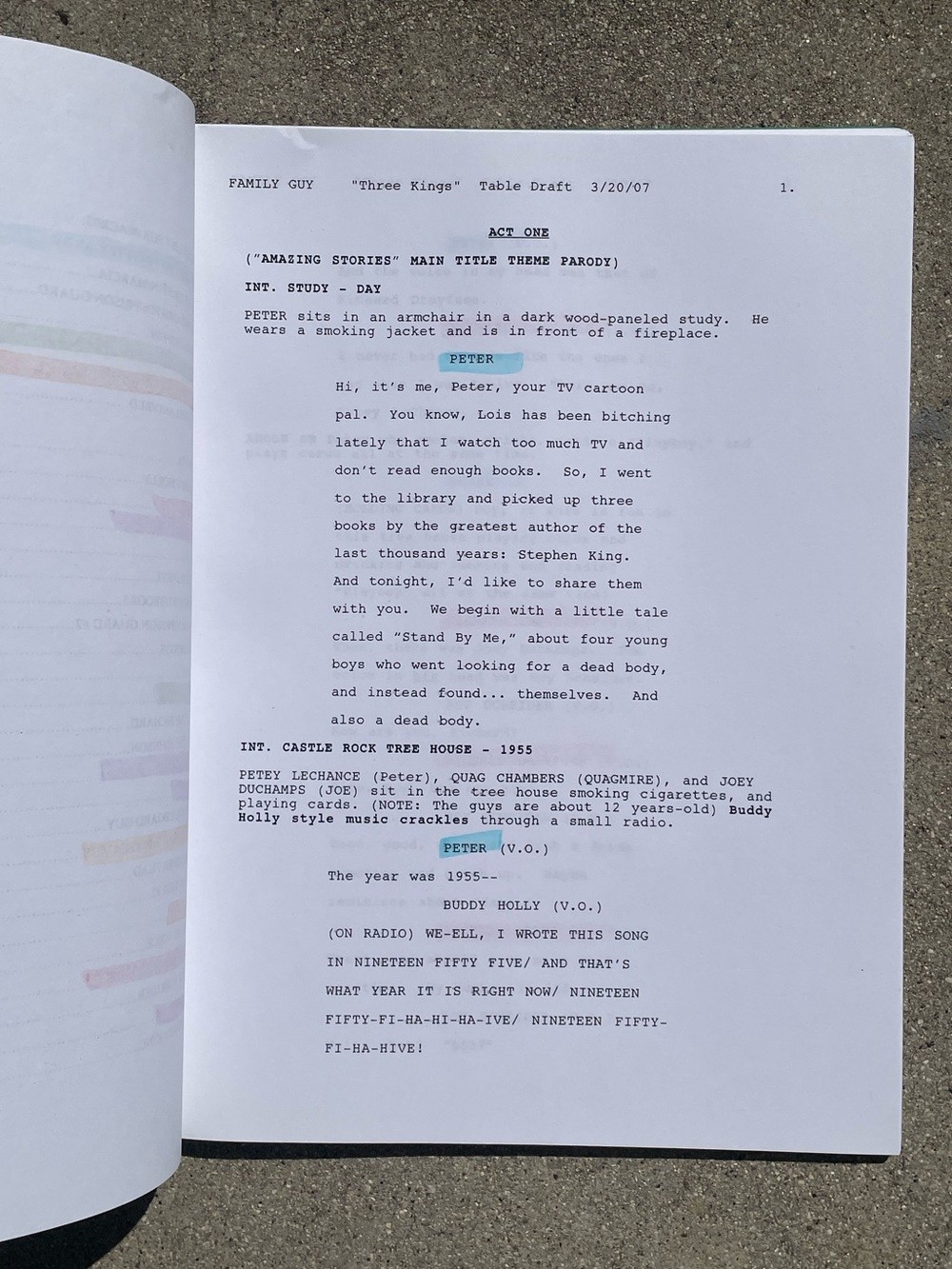 Family Guy SETH MACFARLANE 2007 Three Kings Production Draft Scripts Highlights