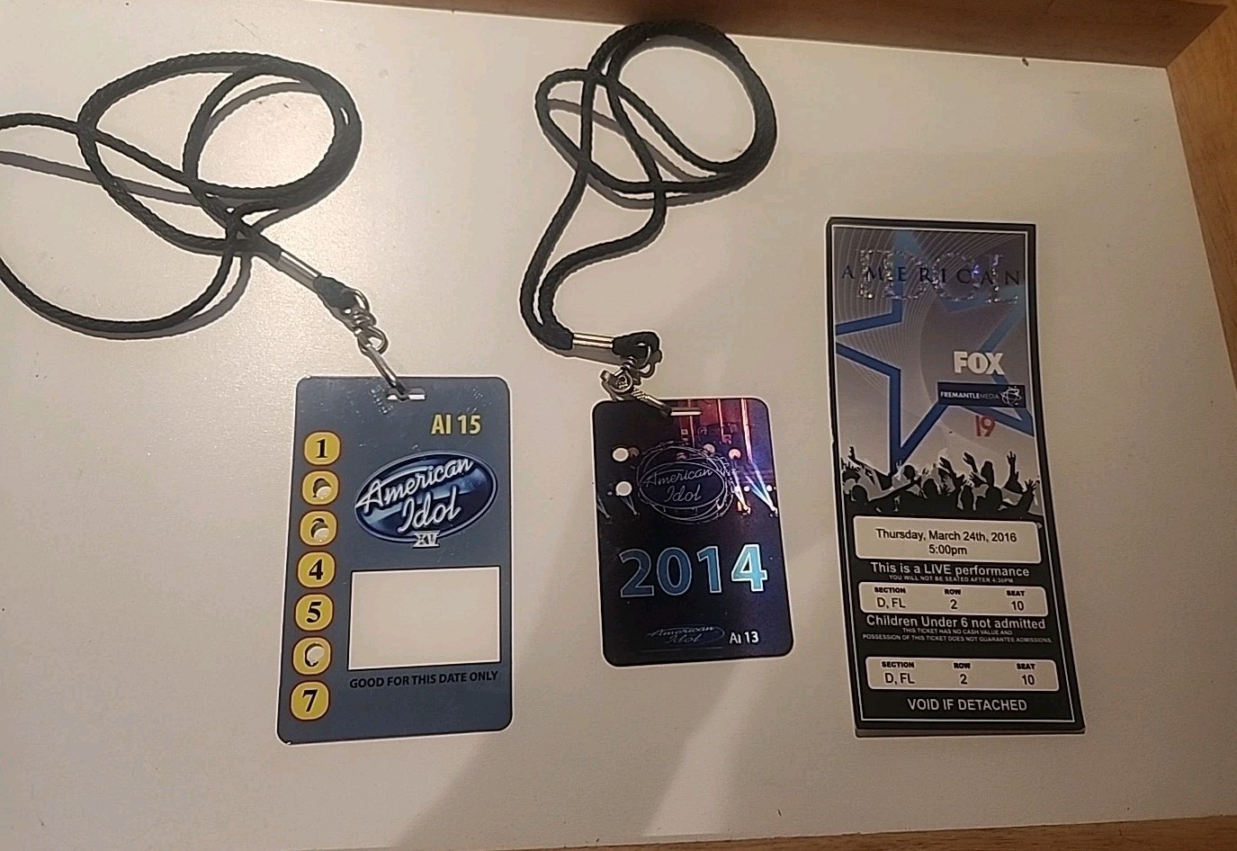 A Set Of American Idol Backstage Passes 2014 & 2016
