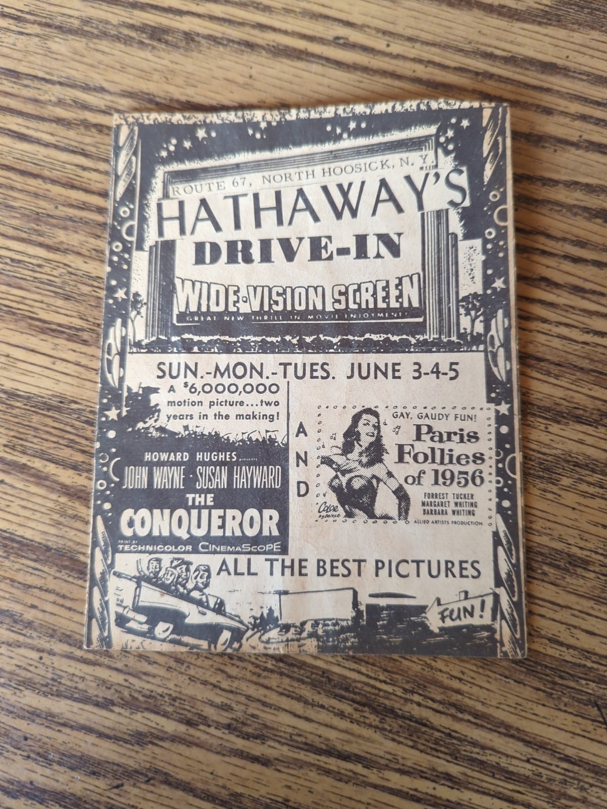 Vintage Hathaway’s North Hoosick New York NY Drive In Movie Theater Program