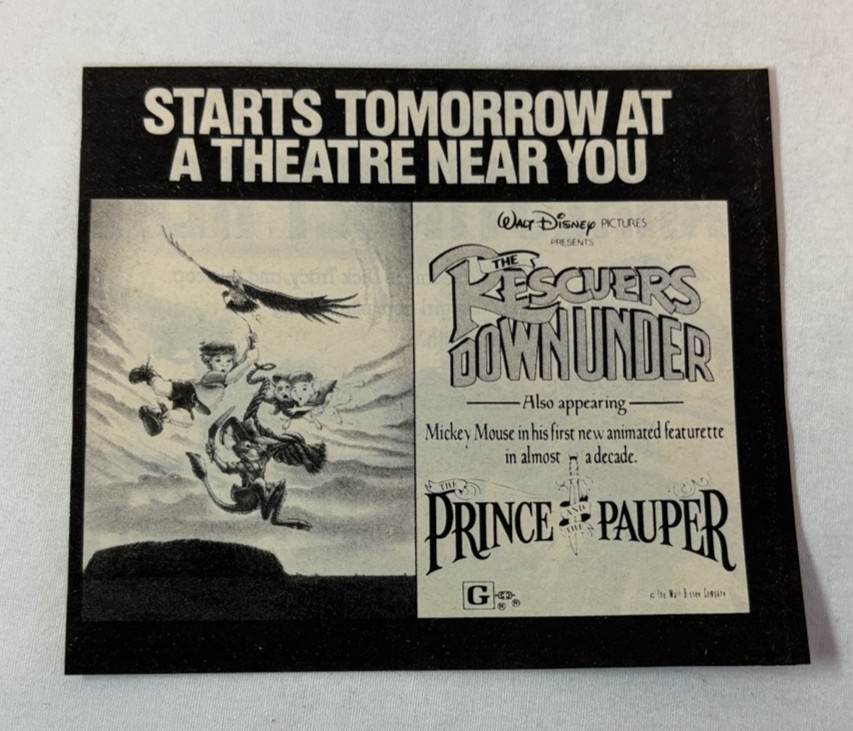 1990 movie debut ad ~ Walt Disney THE RESCUERS DOWN UNDER