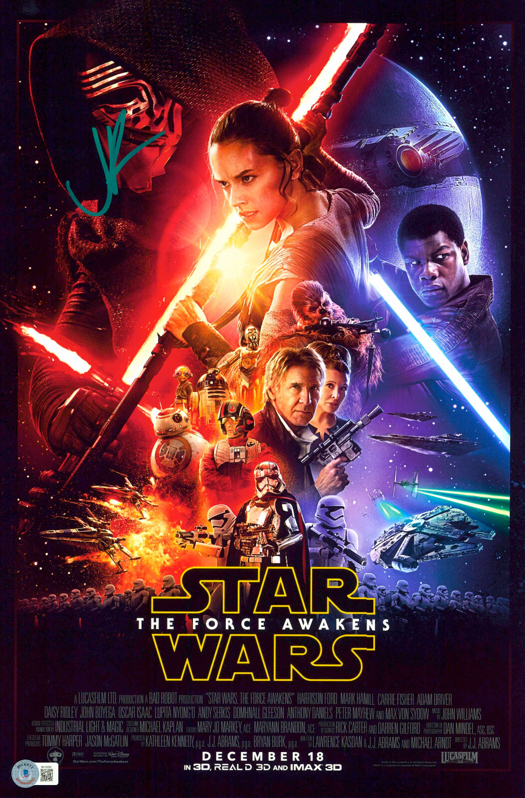 JJ ABRAMS SIGNED AUTO STAR WARS THE FORCE AWAKENS 12X18 PHOTO MINI POSTER BAS