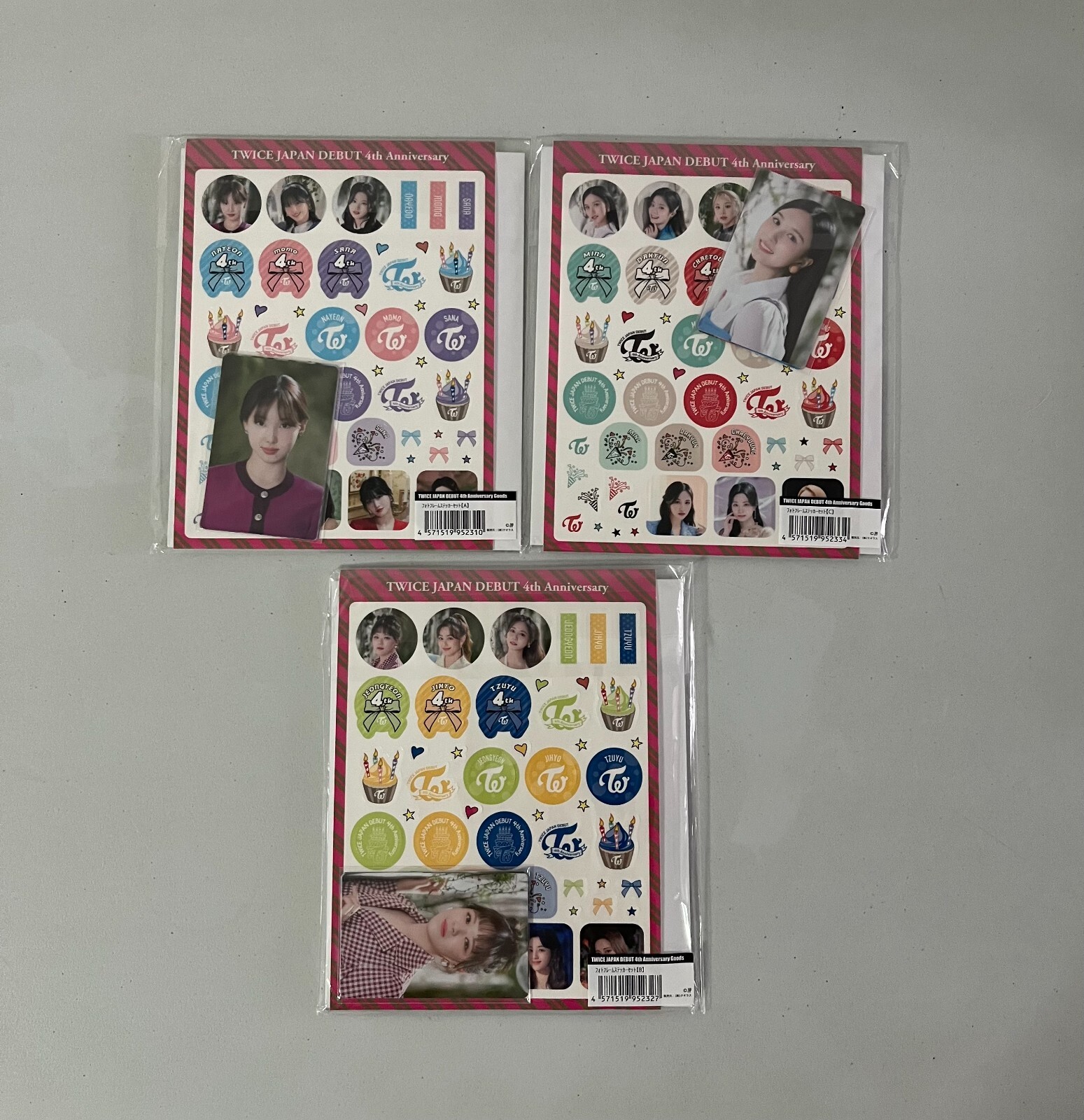 TWICE JAPAN OFFICIAL 4TH DEBUT ANNIVERSAL PHOTO FRAME/PHOTO CARD A/B/C FULL SET