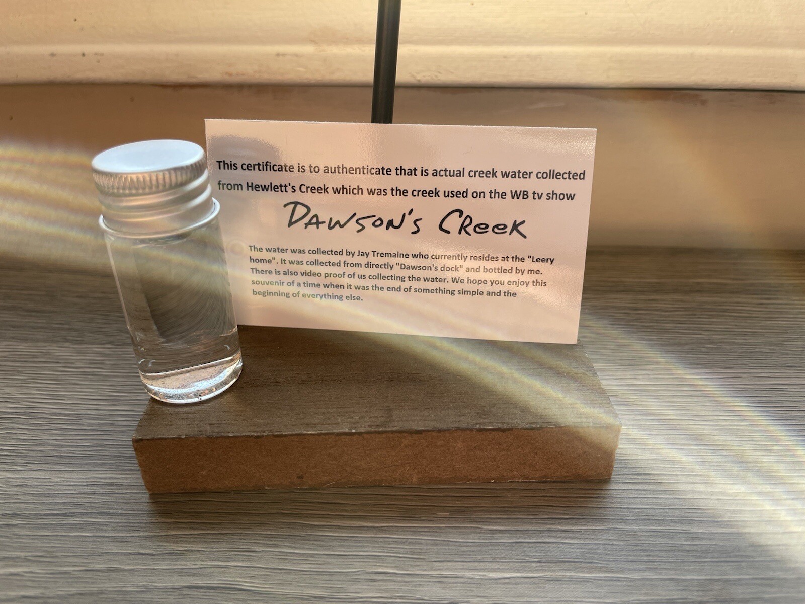 Dawson’s Creek Authentic￼ Creek Water Collected From The Leery House COA Prop 2