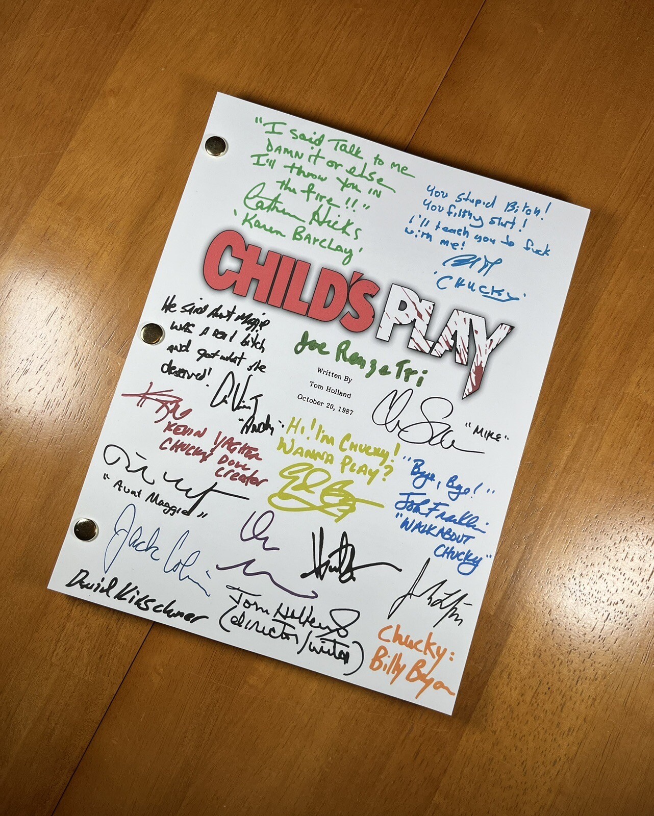 Child’s Play Script Signed- Autograph Reprints- 119 Pages- Chucky- Horror Movies