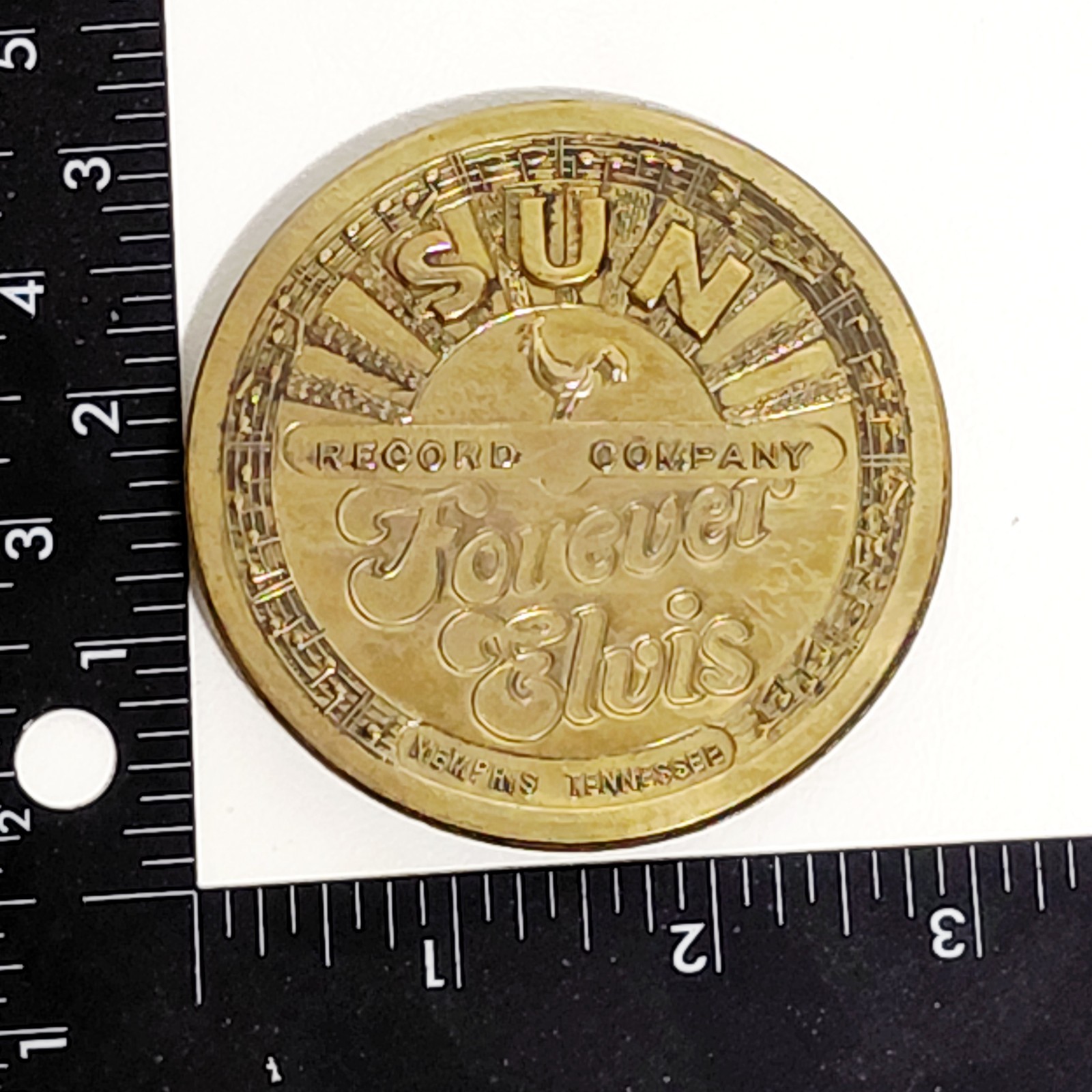 Elvis Presley Sun Record Company Forever Elvis Brass Belt Buckle Made in England