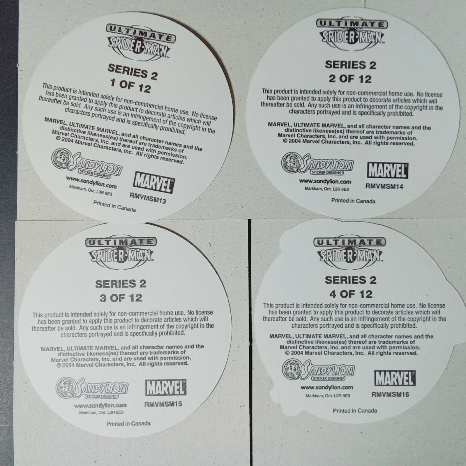 Set of 12 Marvel Ultimate Spider-Man 2002 Prism Vending Machine Stickers 4″x3″