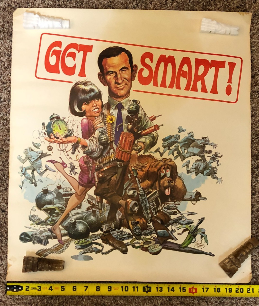 Vintage 1960s 21 x 24 Get Smart TV Show Maxwell Poster Jack Davis Art Animated