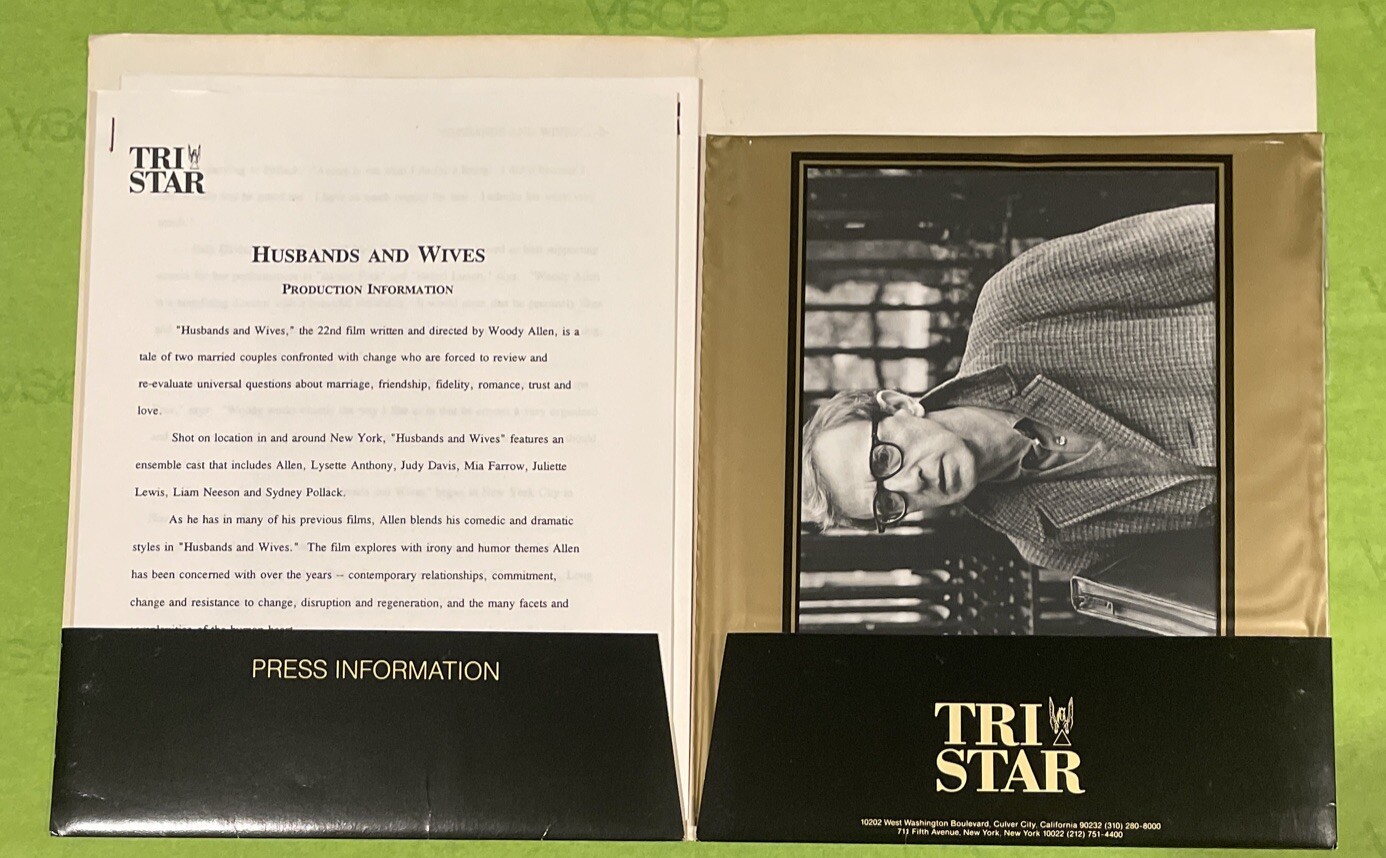 HUSBANDS AND WIVES 1992 MOVIE PRESS KIT W/ 9 PHOTOS WOODY ALLEN MIA FARROW